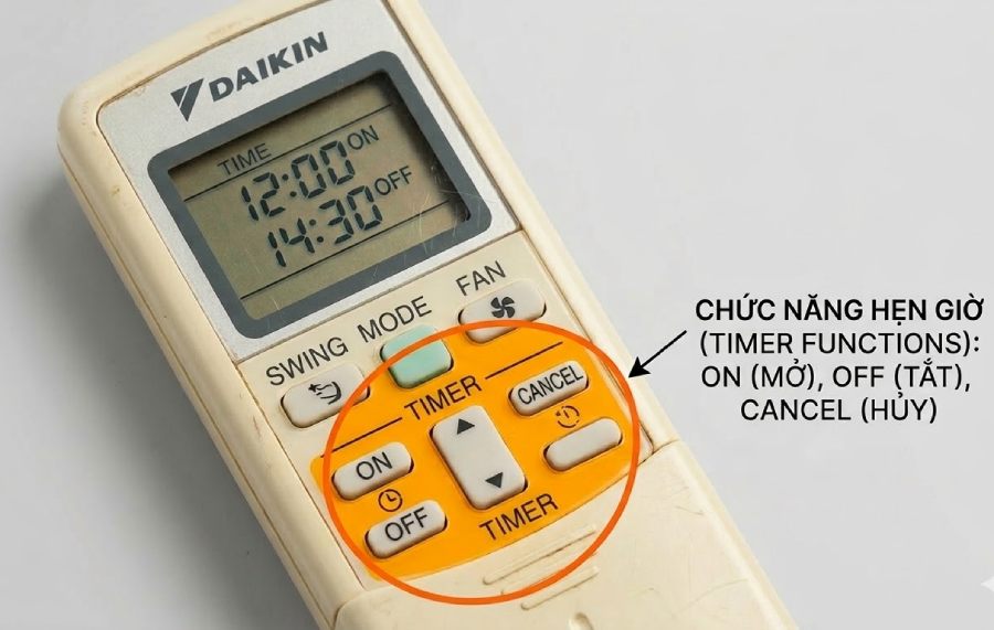 Cách hẹn giờ điều hoà Daikin trên remote thế hệ cũ