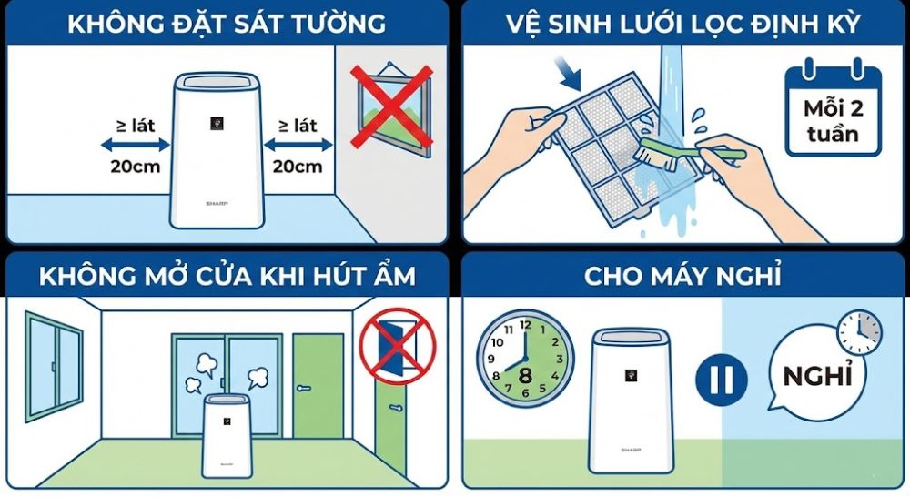 Lưu ý quan trọng khi sử dụng máy hút ẩm Sharp nội địa Nhật