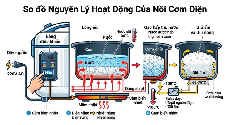 nguyên lý hoạt động của nồi cơm điện