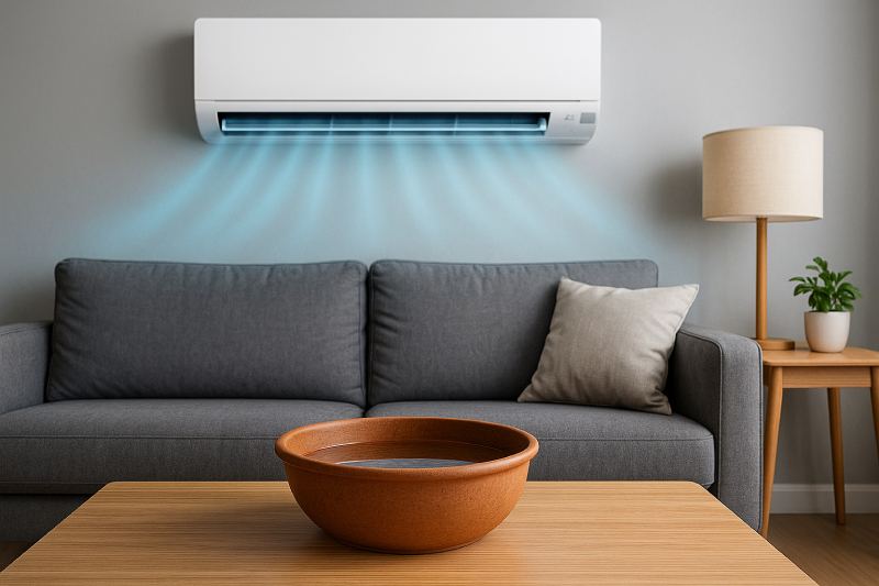 để chậu nước trong phòng điều hoà