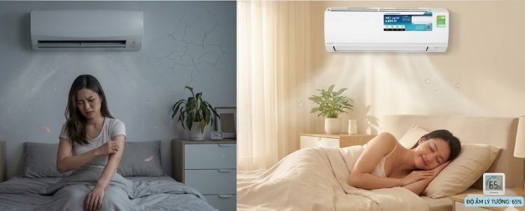 Vì sao điều hòa thông thường dễ gây khô da, khô họng?