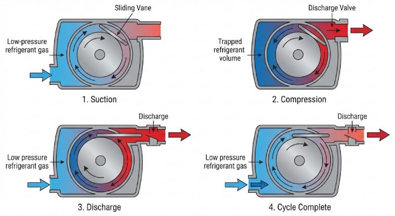 Nguyên lý hoạt động của máy nén quay Rotary