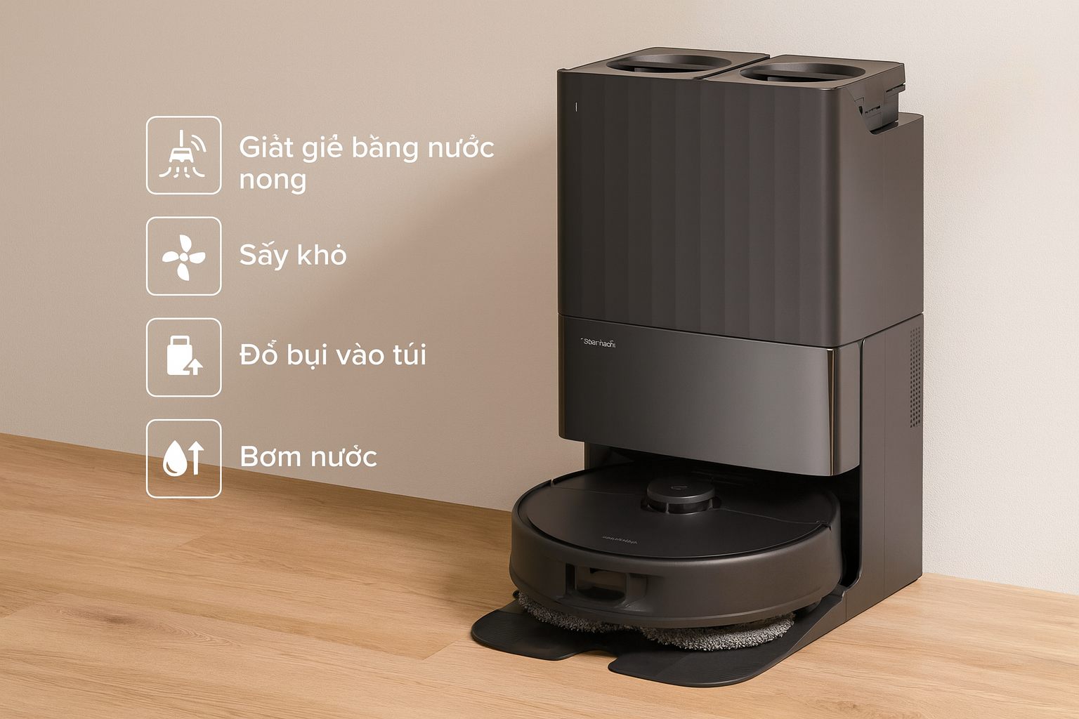 Công nghệ Dock sạc đa chức năng – Giặt, sấy, đổ bụi, bơm nước