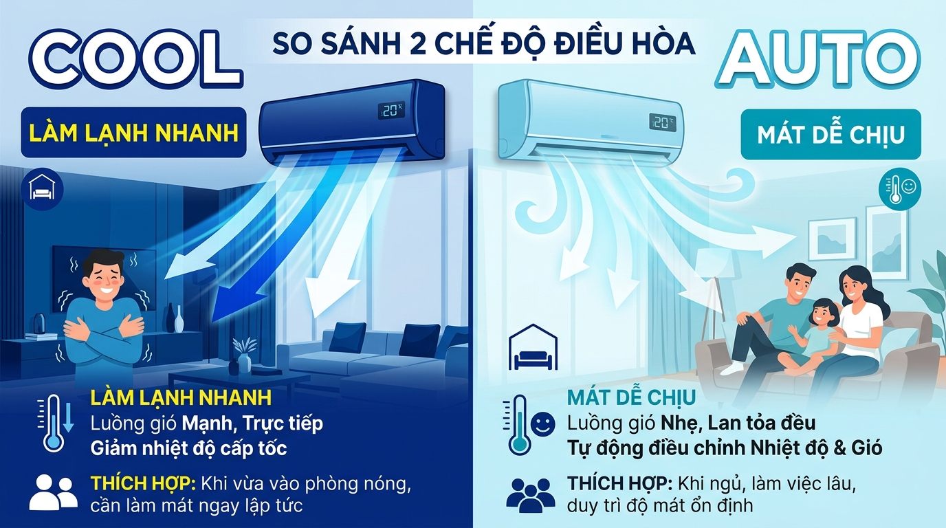 So sánh chi tiết chế độ AUTO và COOL