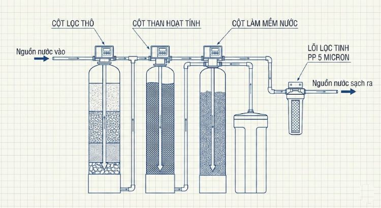 Cấu tạo hệ thống lọc nước tổng sinh hoạt