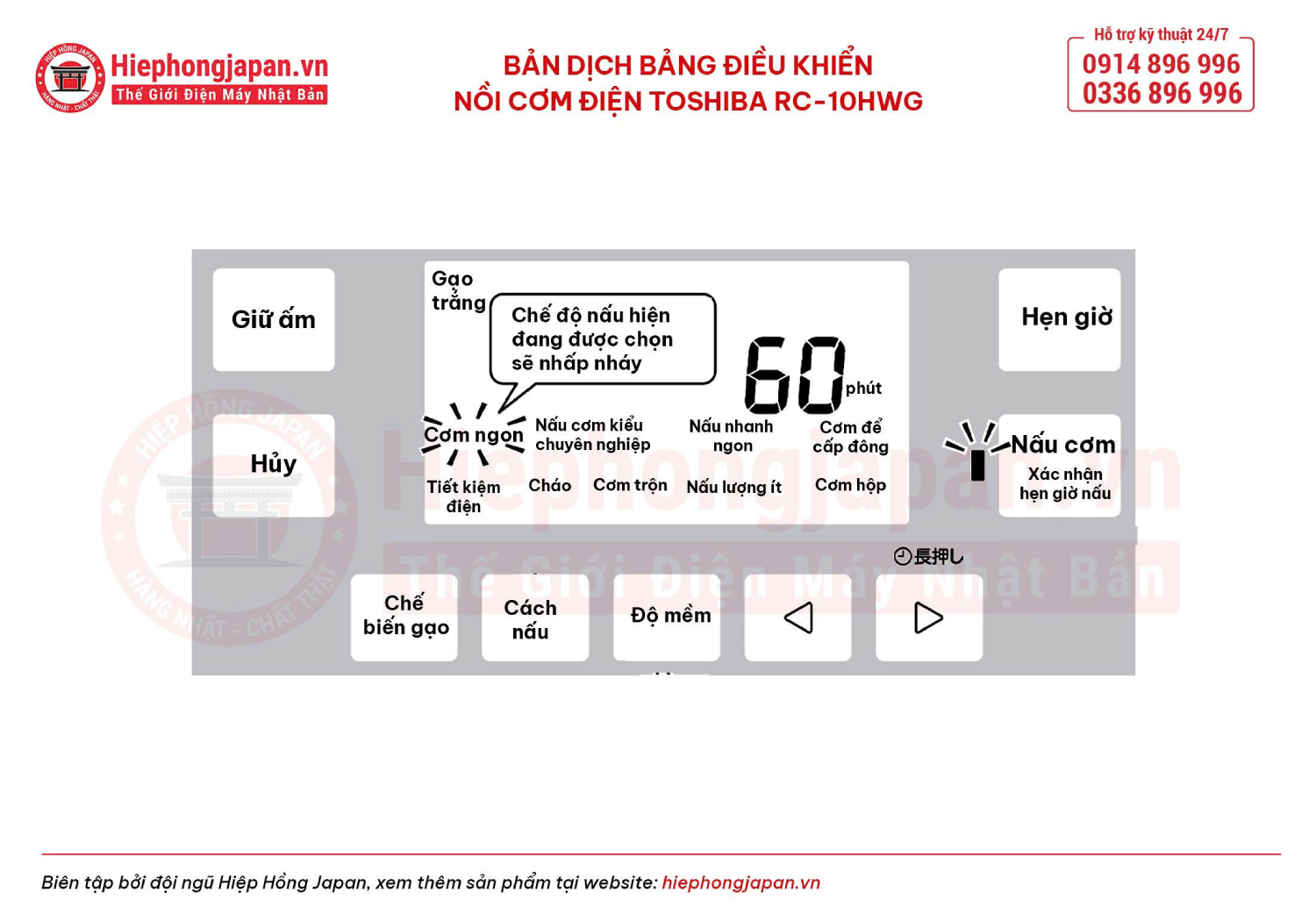 Hướng dẫn sử dụng nồi cơm điện cao tần Toshiba RC-10HGW và RC-18KGW