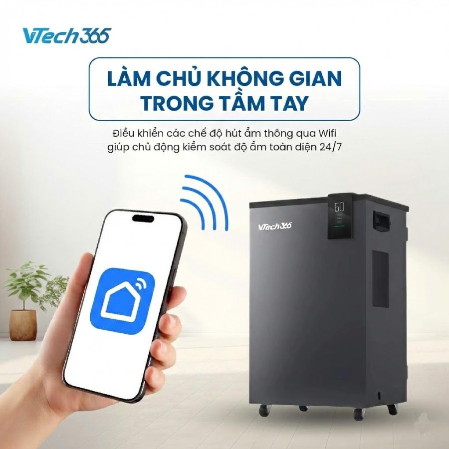 Máy hút ẩm VTech365 VT-HA600-CN Kết nối Wifi và điều khiển từ xa