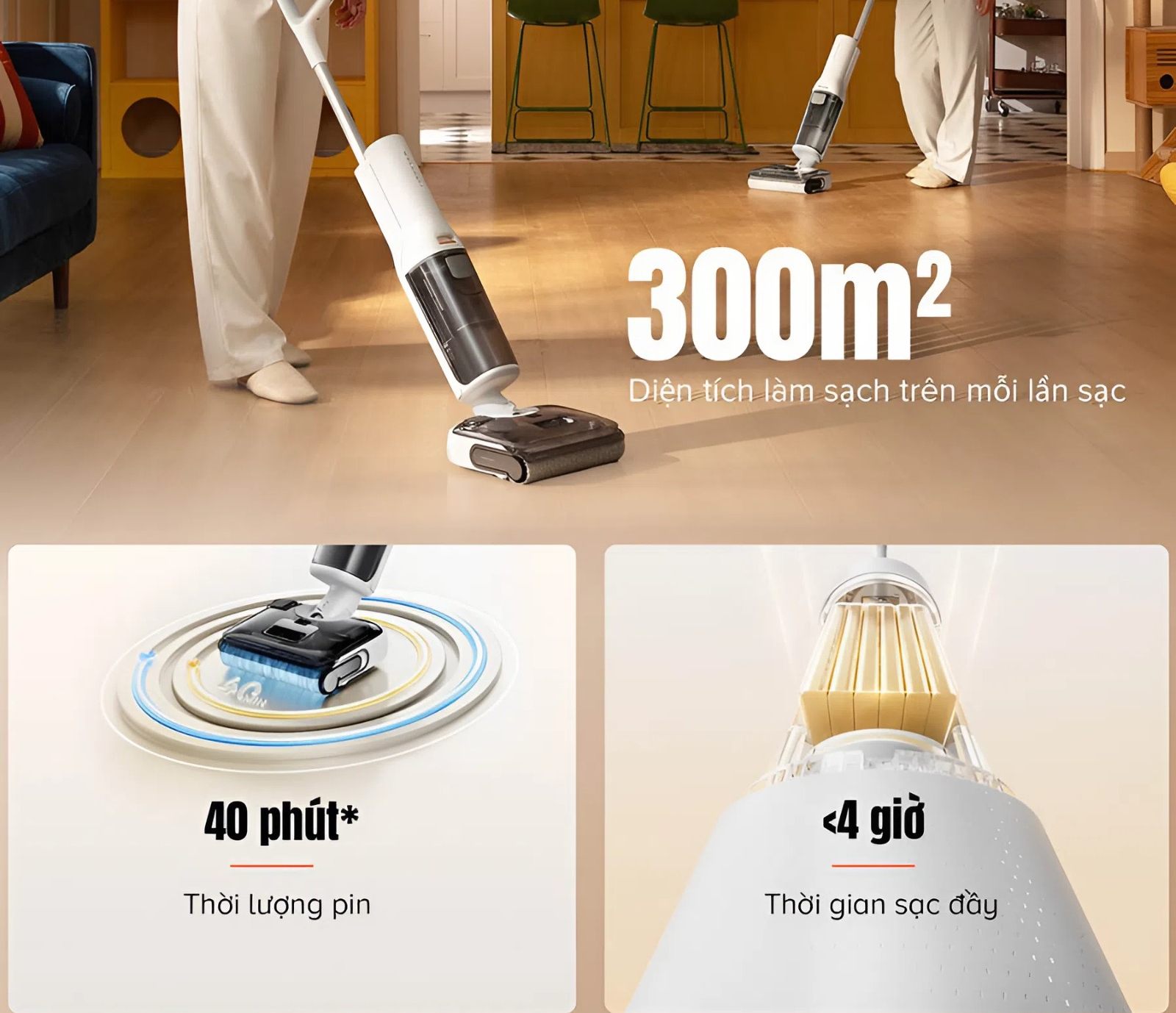 Roborock F25 RT có Pin hoạt động bền