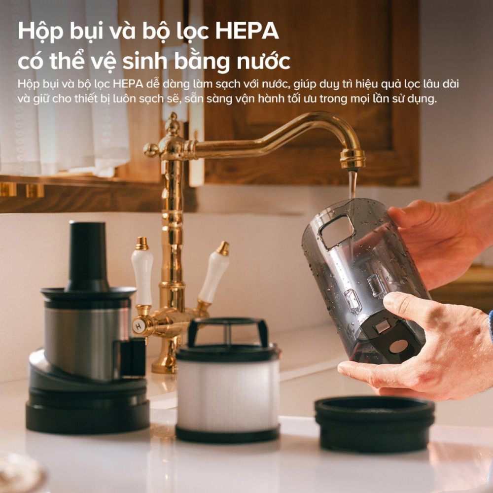 hộp bụi và bộ lọc Hepa có thể vệ sinh bằng nước