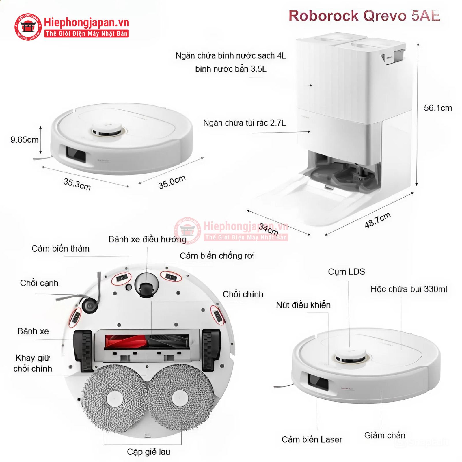 Robot hút bụi lau nhà Roborock Qrevo 5AE Hiệp Hồng Japan