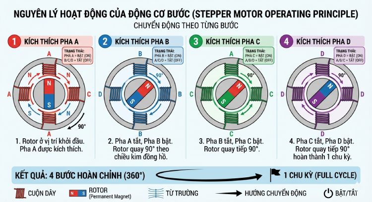 Stepping Motor hoạt động như thế nào?