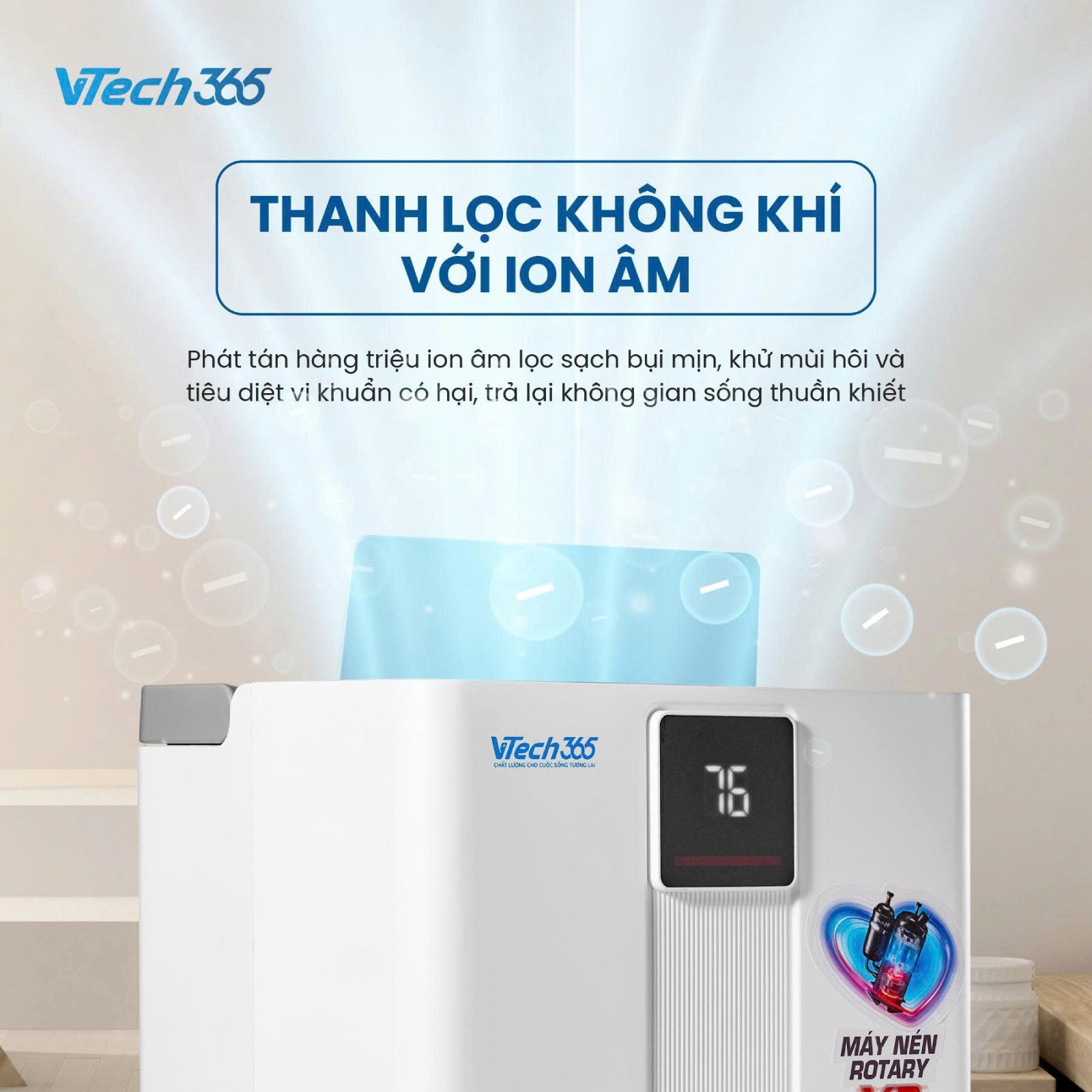 Công nghệ Ion âm (Negative Ion) của máy hút ẩm Vtech365