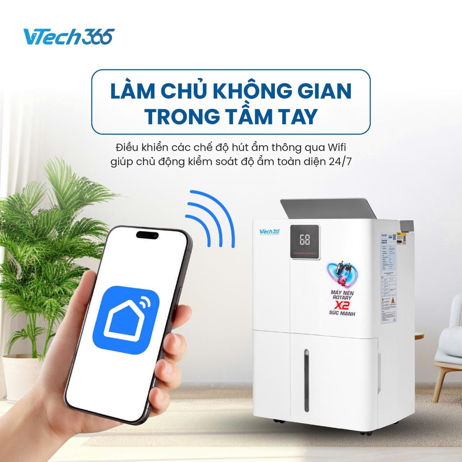 máy hút ẩm Vtech365 Kết nối Wifi – Smart Control