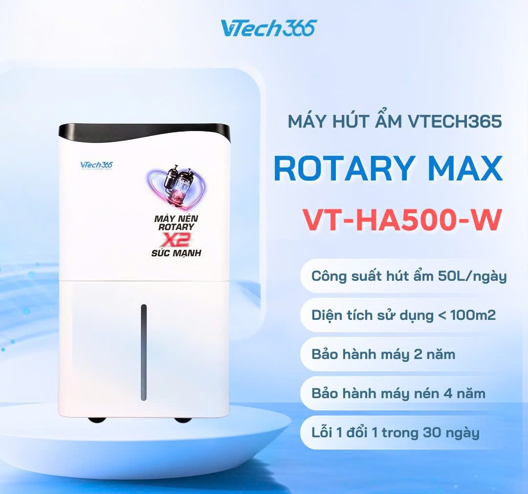 VTech365 VT-HA500-W (50L/ngày) – Công suất lớn cho không gian rộng