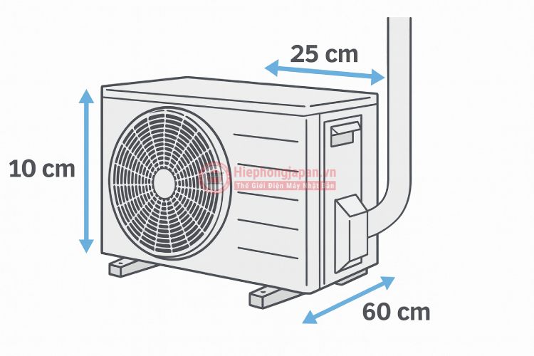 khoảng cách tiêu chuẩn khi lắp đặt cục nóng máy lạnh