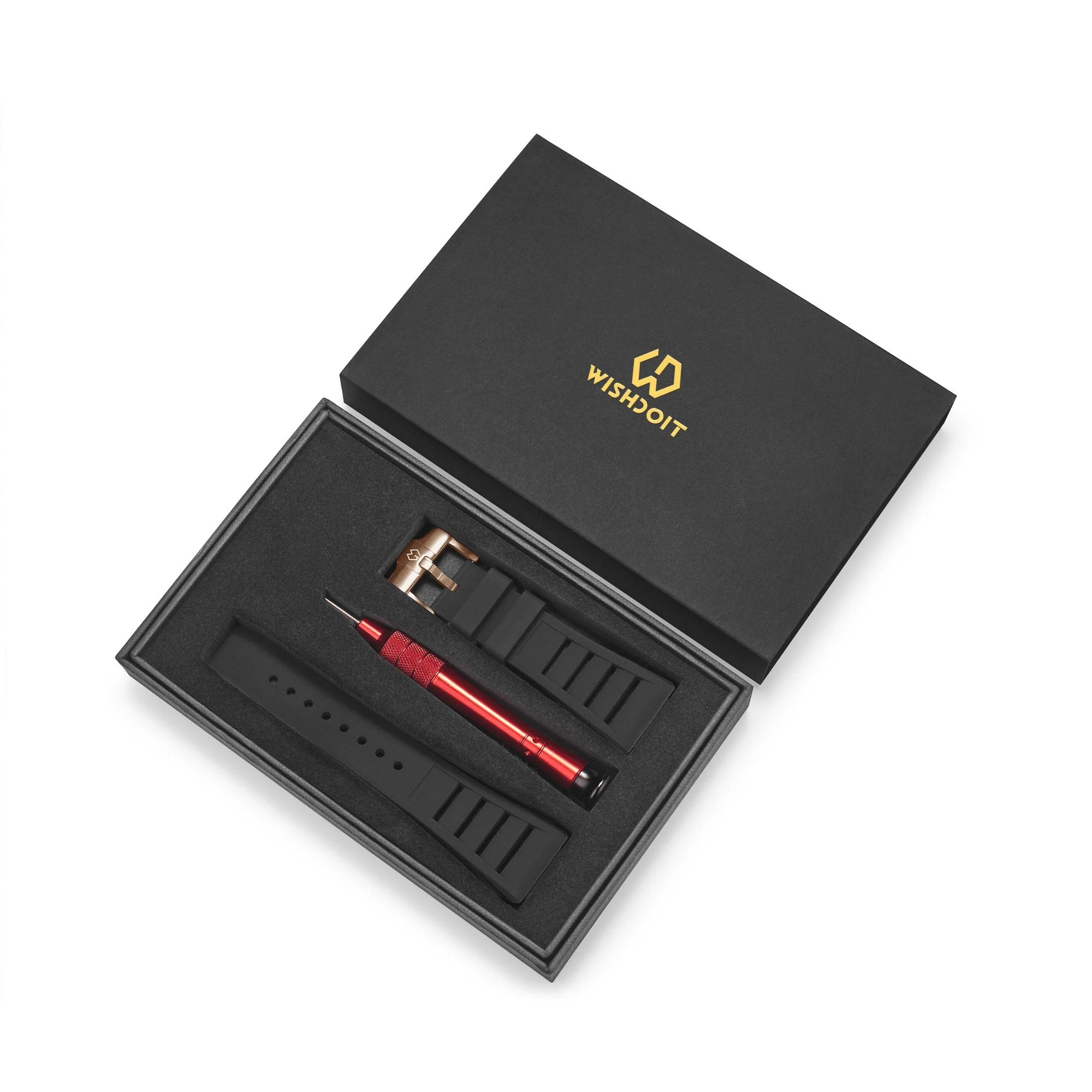 WATCH STRAP | BLACK WITH GOLD BUCKLE 25MM