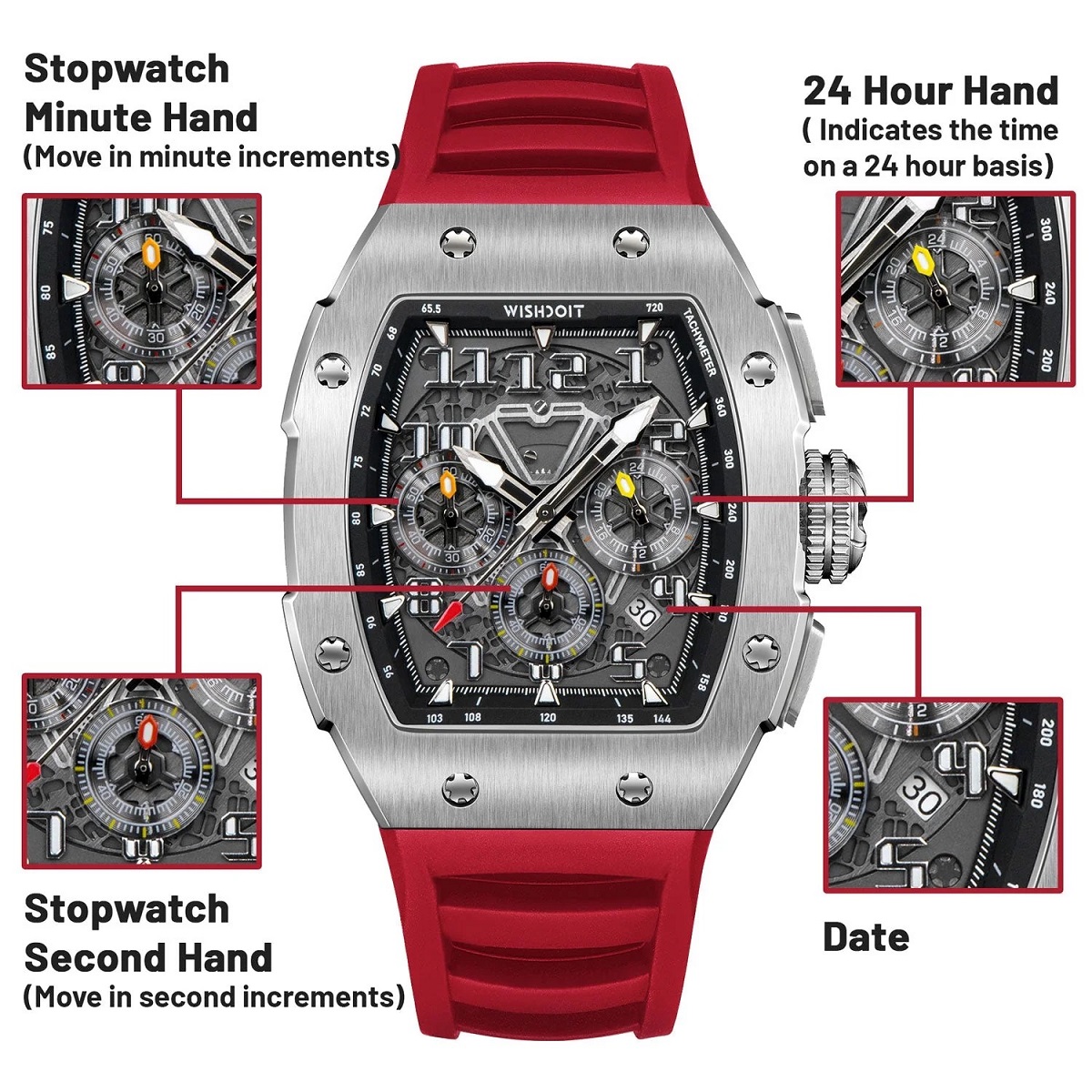RACING | GT CHRONO-SILVERY WATCH (RED STRAP)