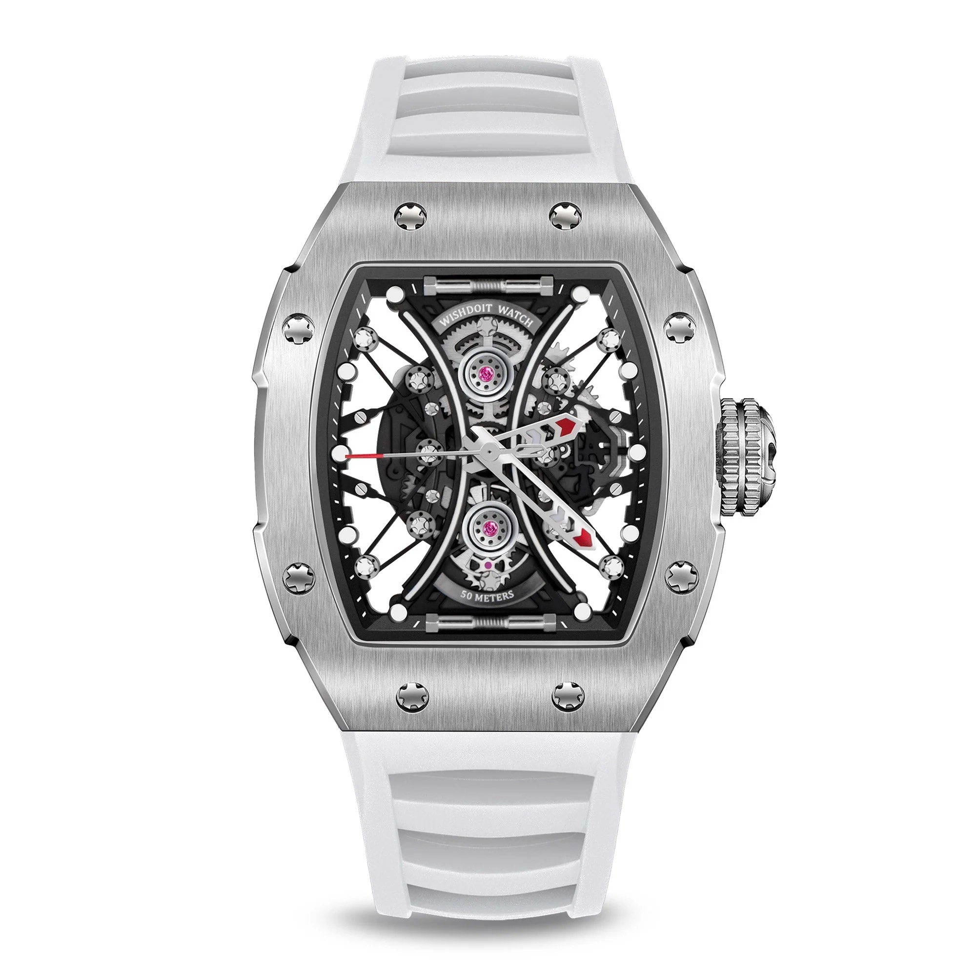 SKELETON | HOURGLASS-SILVERY WATCH (WHITE STRAP)