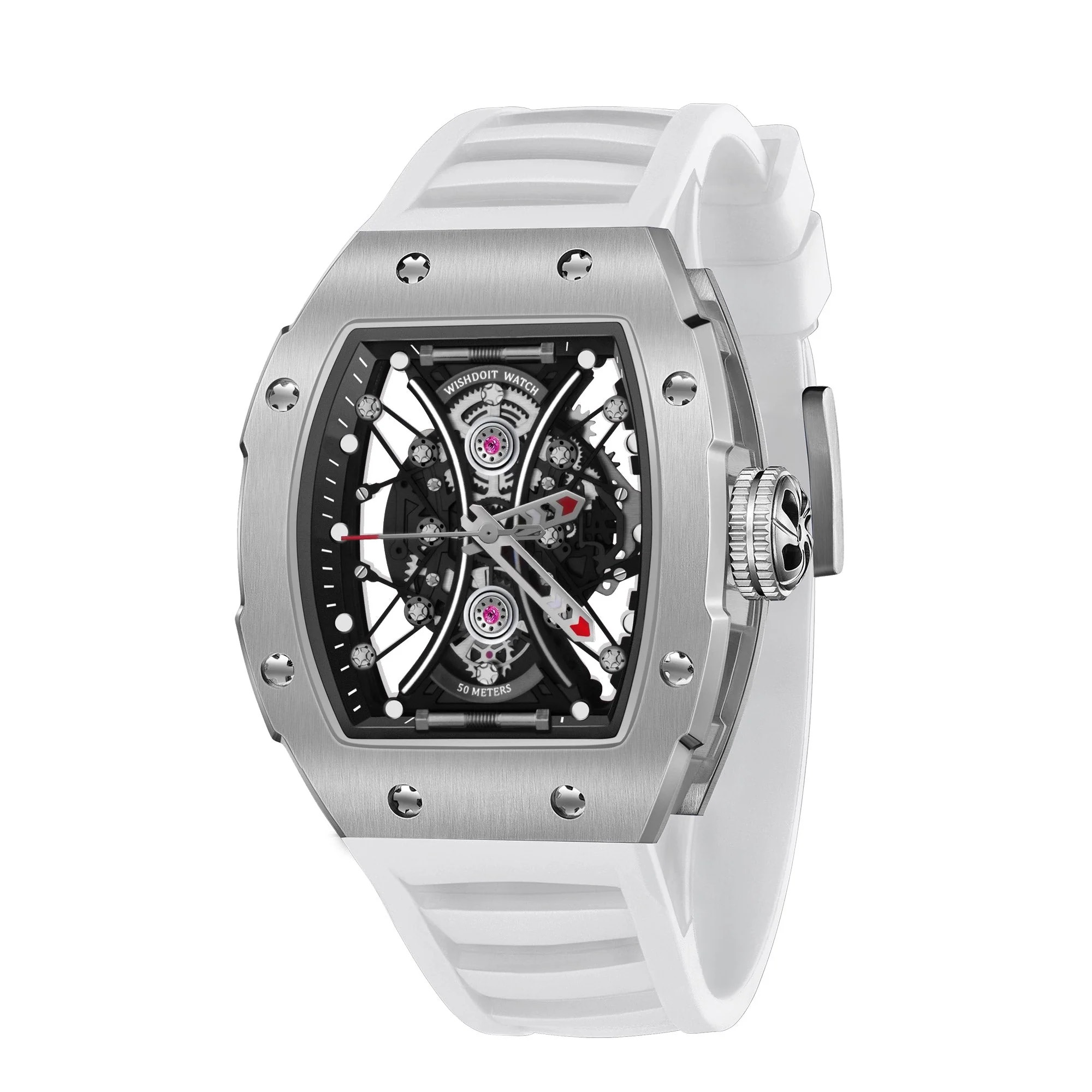 SKELETON | HOURGLASS-SILVERY WATCH (WHITE STRAP)