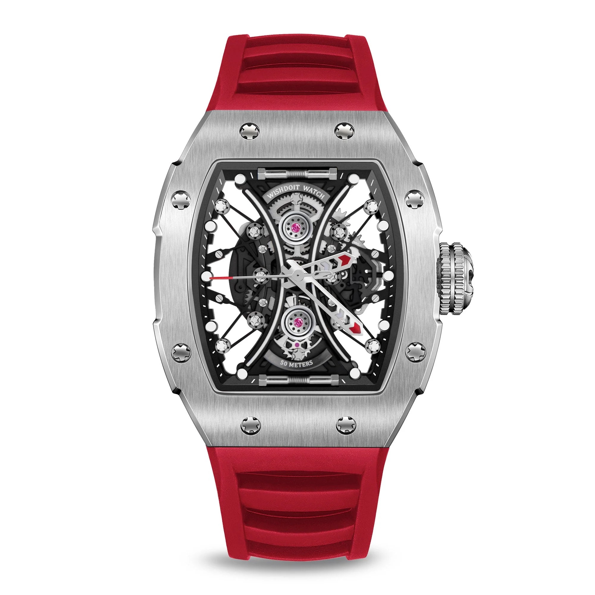 SKELETON | HOURGLASS-SILVERY WATCH (RED STRAP)