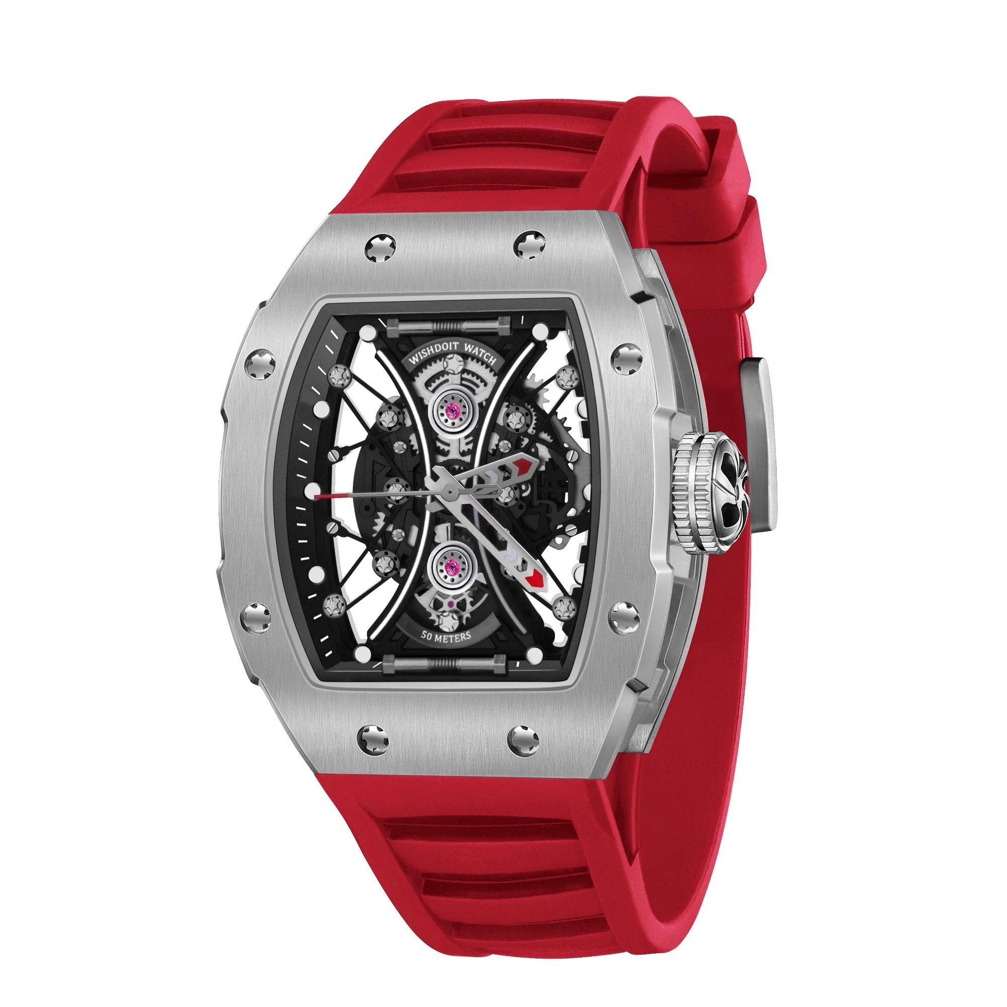 SKELETON | HOURGLASS-SILVERY WATCH (RED STRAP)