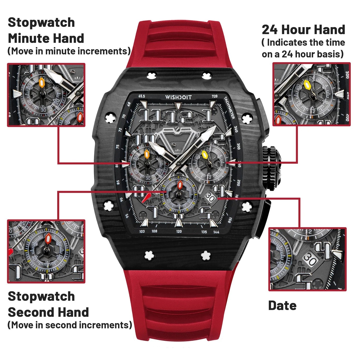 RACING | GT CHRONO-BLACK WATCH (RED STRAP)