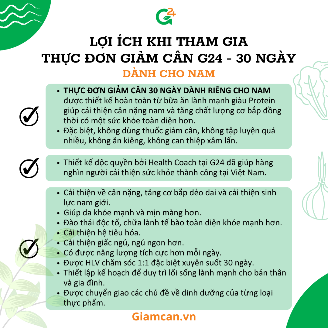 Thực đơn giảm cân Gói G3 cho Nam