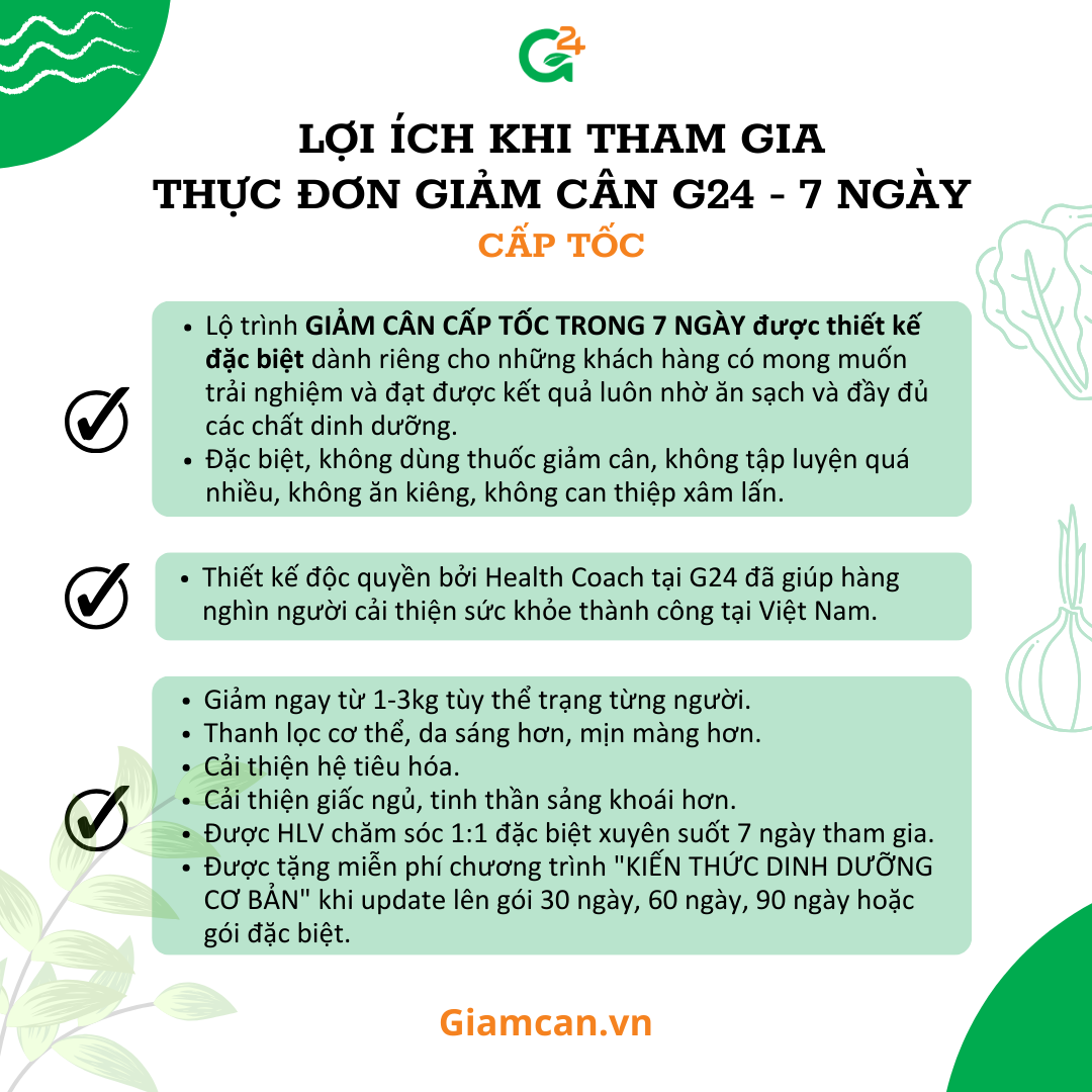 Thực đơn giảm cân Gói G1 (7 ngày)