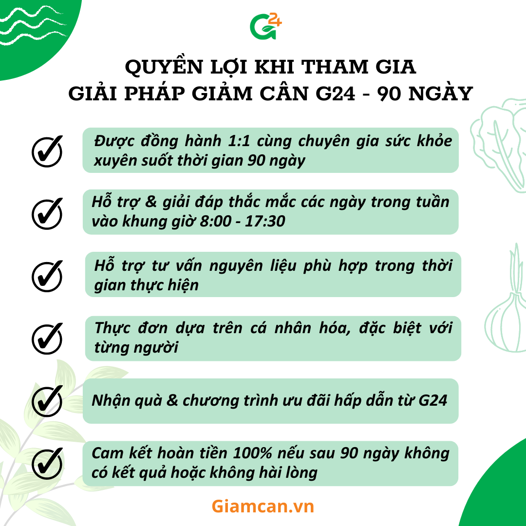 Thực đơn giảm cân Gói VIP G5 (90 ngày)