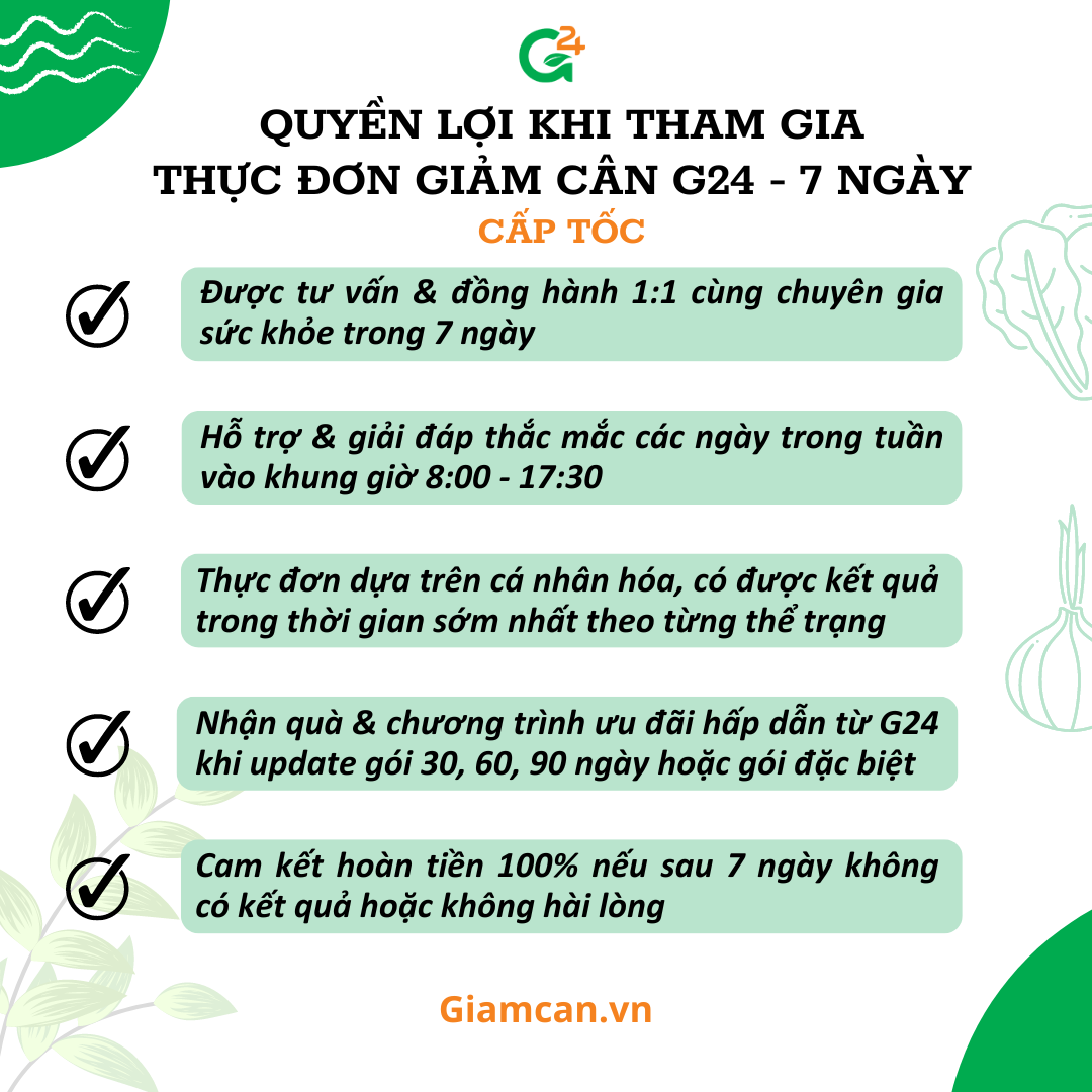 Thực đơn giảm cân Gói G1 (7 ngày)