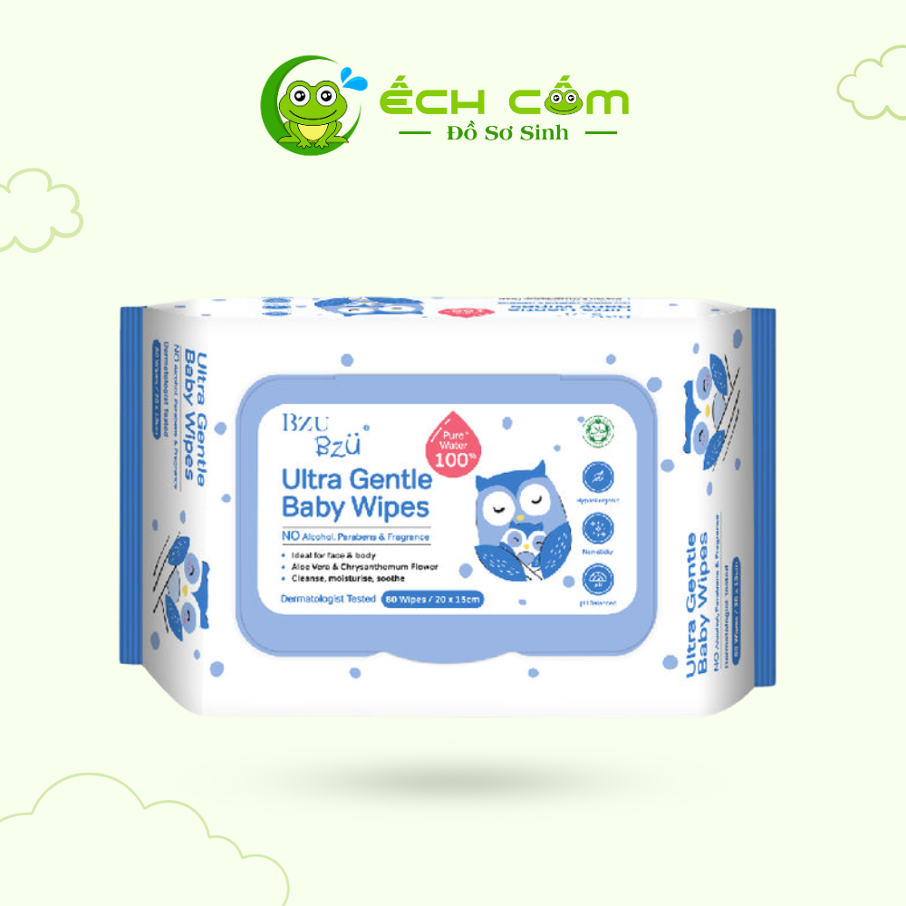 BZU BZU Ultra Gentle Baby Wipes - 80's / Khăn Ướt Dịu Nhẹ Dành Cho Bé - 80 tờ