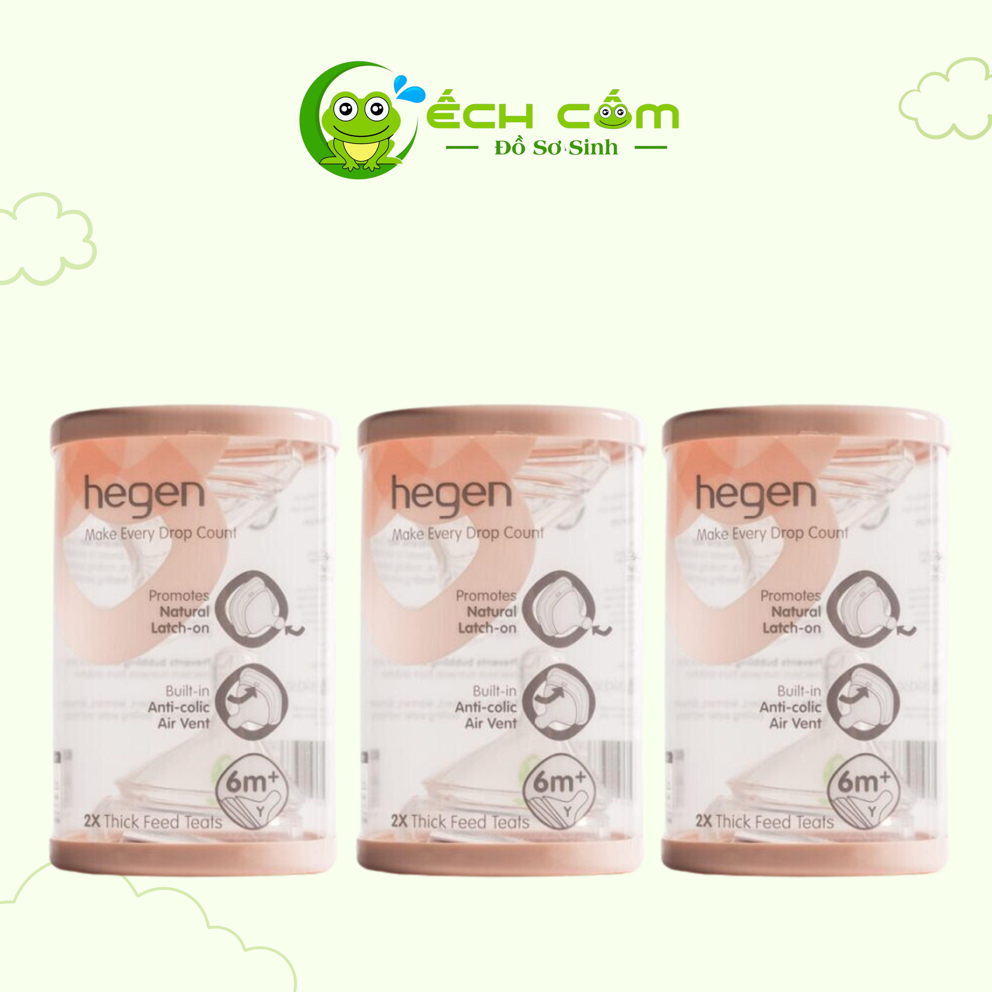 Núm ti Hegen Y- cut dành cho bé dùng thức ăn sệt hộp 2 núm ti