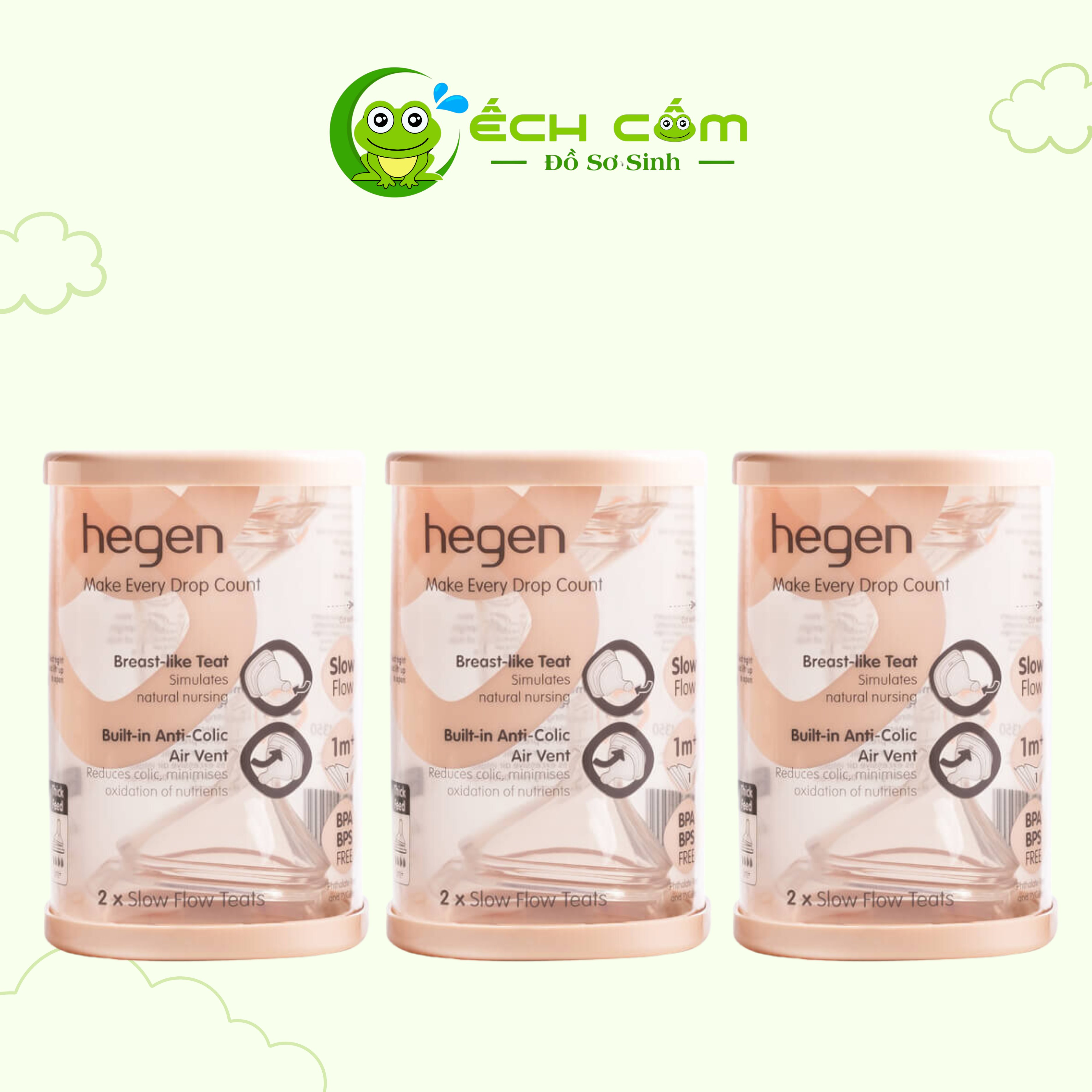 Núm ty hegen size S (2 cái) Hegen Teat Slow (2pack)