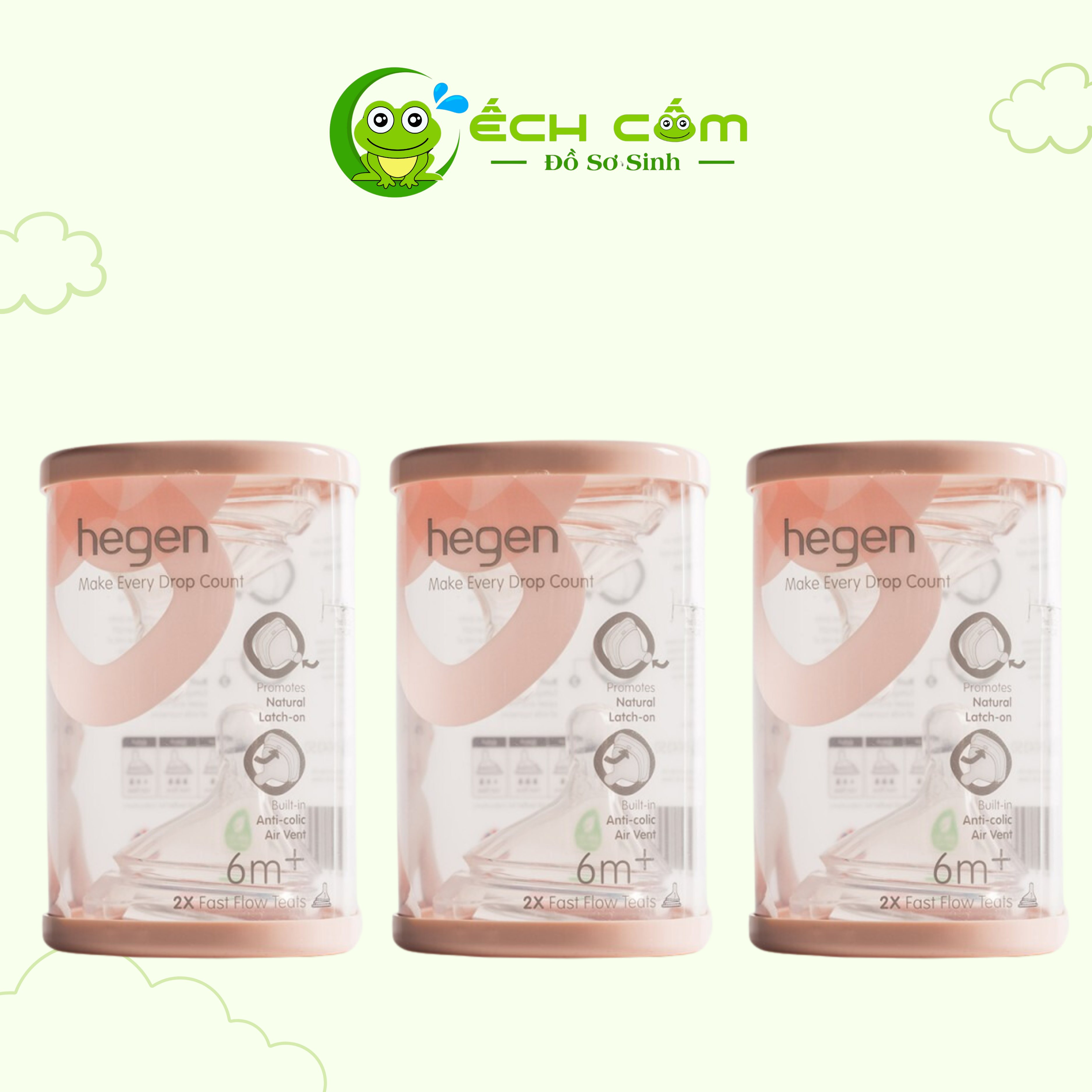 Núm ti Hegen size L dành cho bé trên 6 tháng tuổi, hộp 2 núm ti