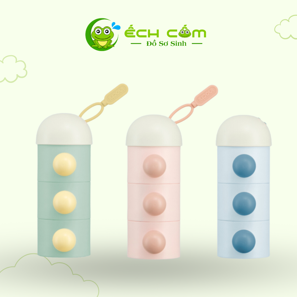 Hộp trữ sữa bột Aoi Luna (3 ngăn) - Xanh da trời baby - Hồng baby - Xanh bọt biển baby (Song ngữ) - (Hộp chia sữa)