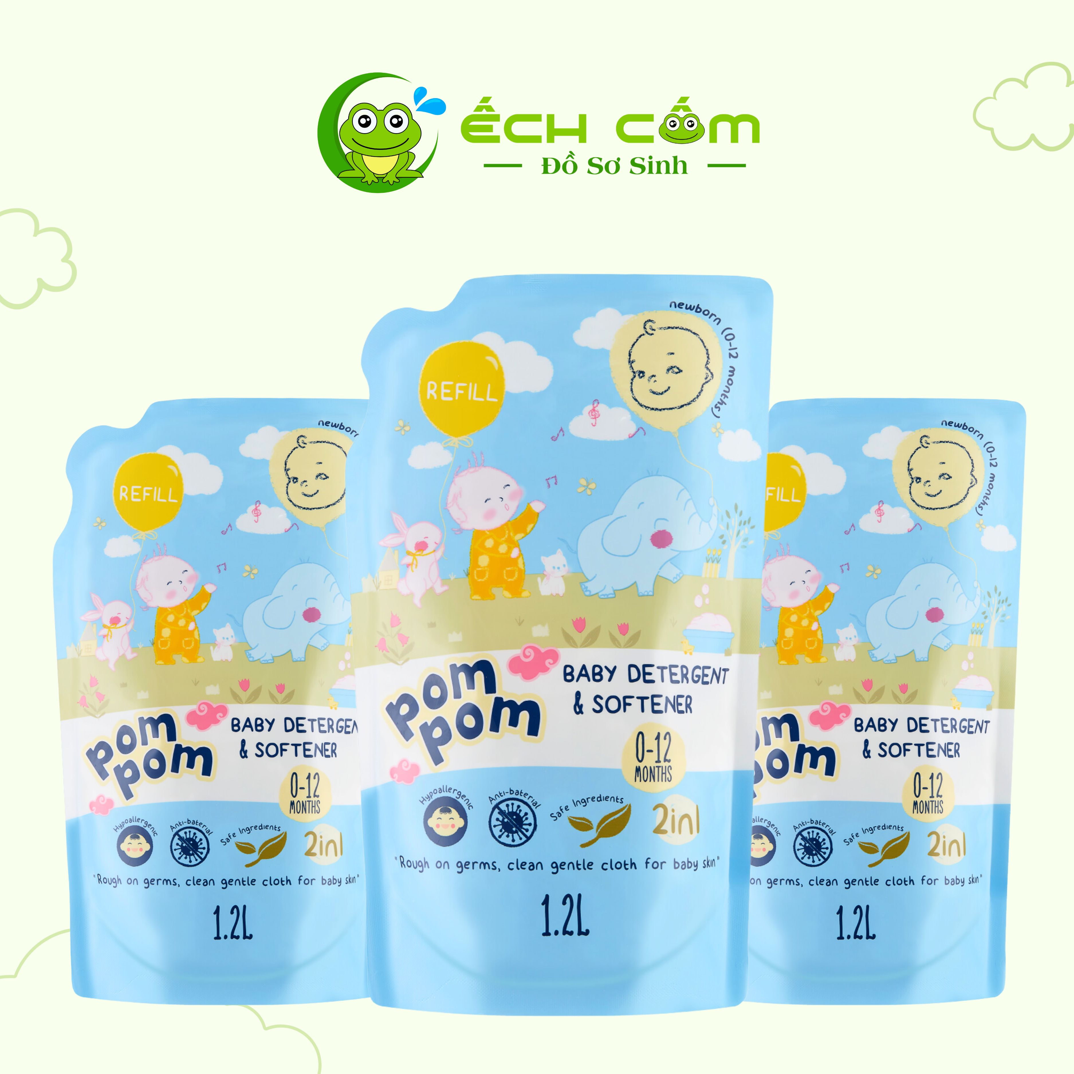 GEL GIẶT XẢ POM POM NEWBORN  DÀNH RIÊNG CHO BÉ SƠ SINH (0 – 12 THÁNG) - TÚI 1.2L