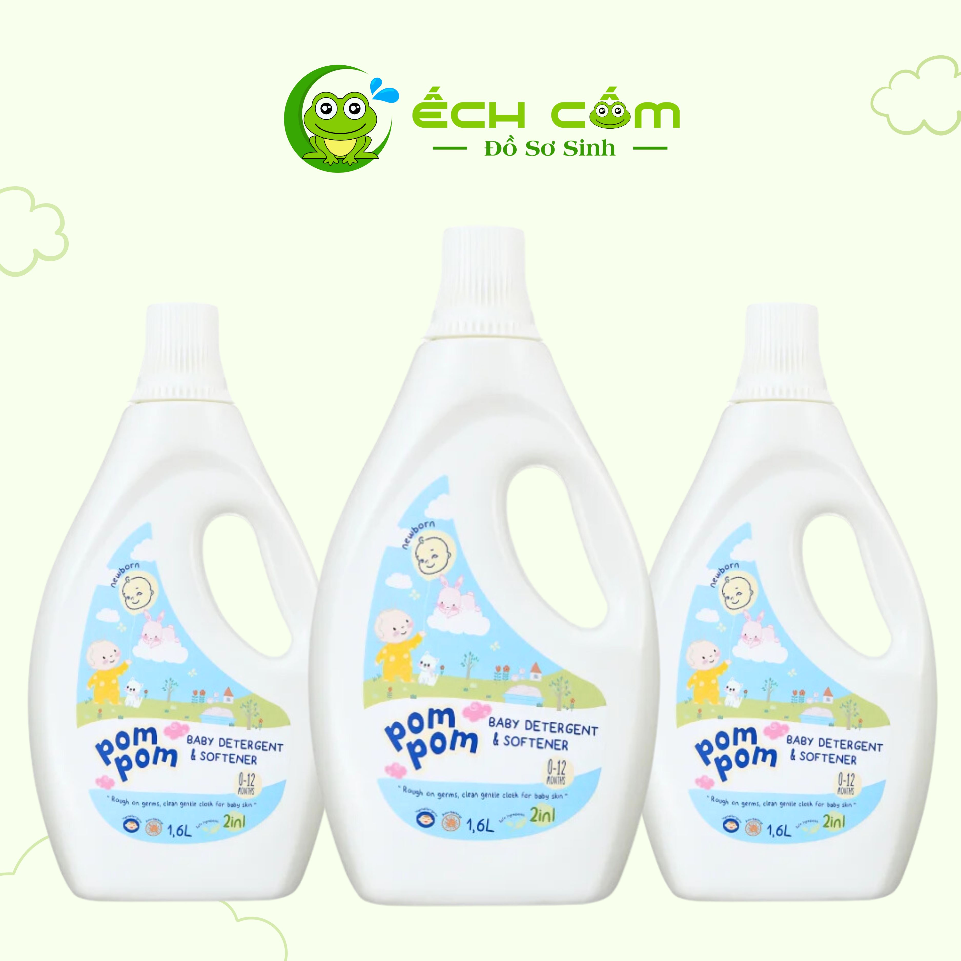 GEL GIẶT XẢ POM POM NEWBORN  DÀNH RIÊNG CHO BÉ SƠ SINH (0-12 THÁNG) - CHAI 1,6L