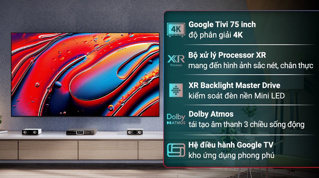 Google Tivi QLED Mini LED Sony 4K 75 inch K-75XR90