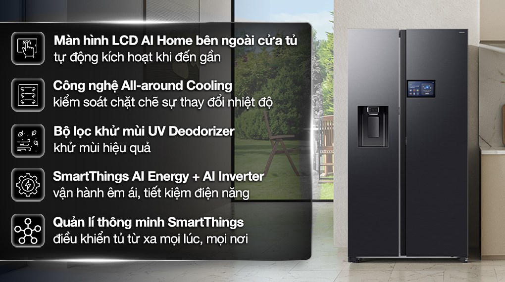 Tủ lạnh Samsung Inverter 615 lít Side By Side AI Home RS90F65D2FSV