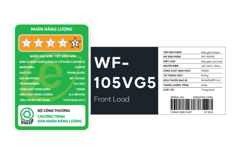 Máy giặt Casper Inverter 10.5 kg WF-105VG5