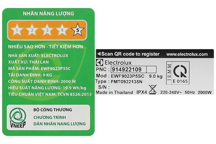 Máy giặt Electrolux UltimateCare 500 Inverter 9 kg EWF9023P5SC