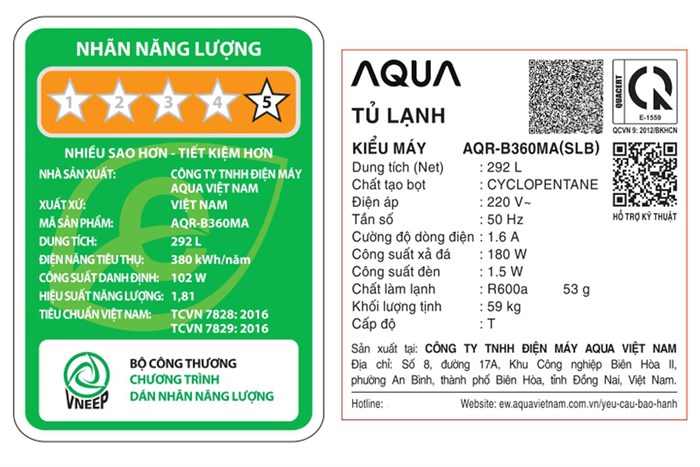 Tủ lạnh Aqua Inverter 292 lít AQR-B360MA (SLB)