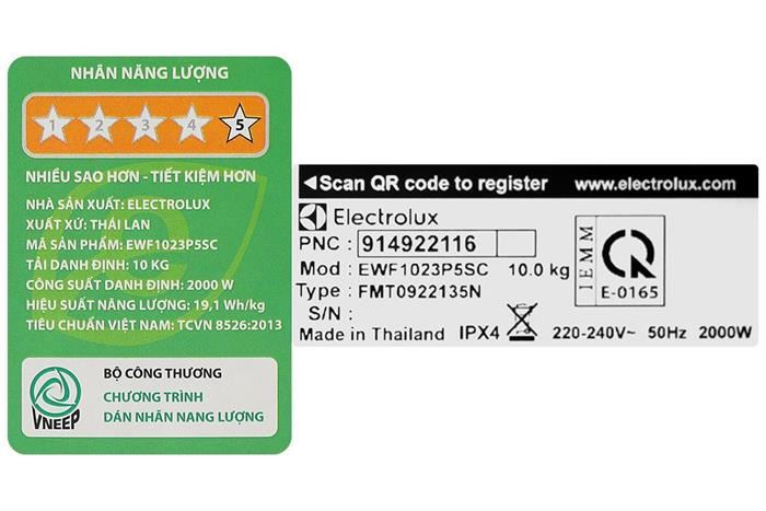 Máy giặt Electrolux UltimateCare 500 Inverter 10 kg EWF1023P5SC