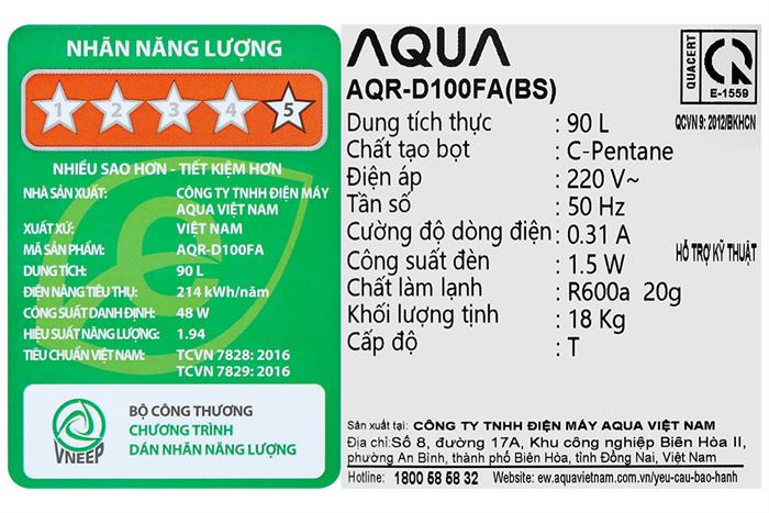Tủ lạnh Aqua 90 lít AQR-D100FA(BS)