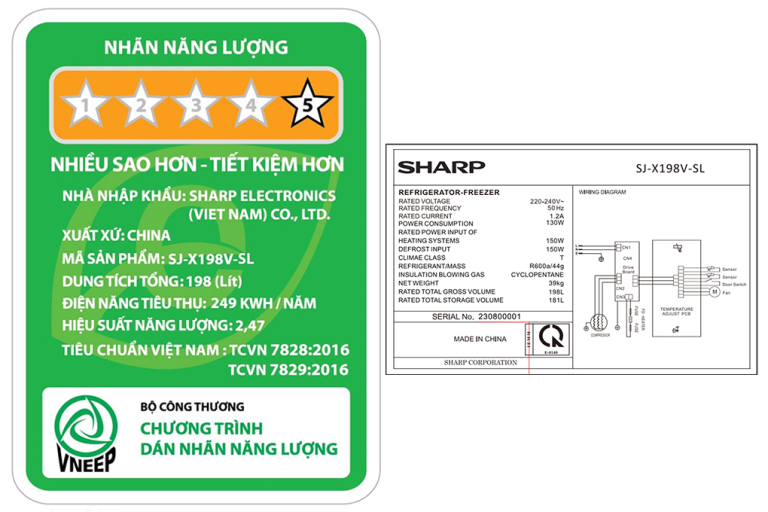 Tủ lạnh Sharp Inverter 181 lít SJ-X198V-SL