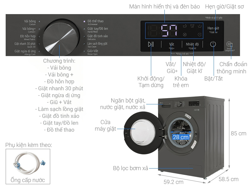 Máy giặt LG AI DD Inverter 9 kg FB1209S6M