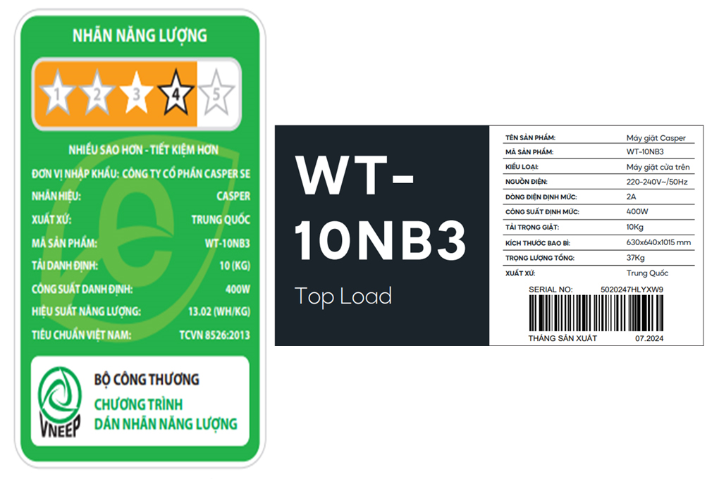 Máy giặt Casper 10 kg WT-10NB3