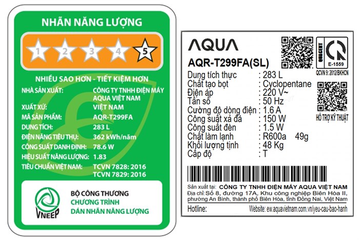 Tủ lạnh Aqua Inverter 283 lít AQR-T299FA(SL)