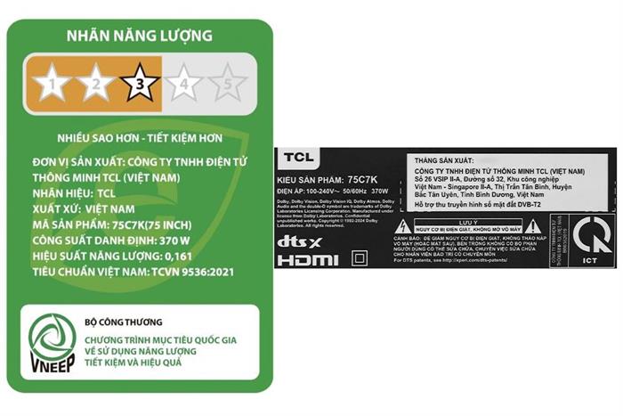 Google Tivi QD-Mini LED TCL AI 4K 75 inch 75C7K