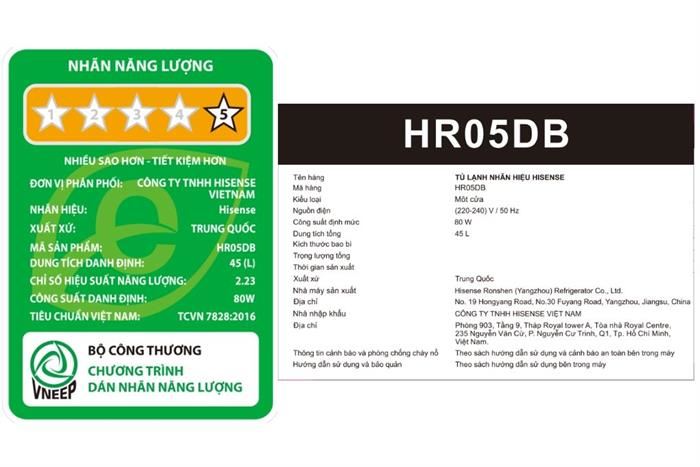 Tủ lạnh Hisense mini 45 lít HR05DB